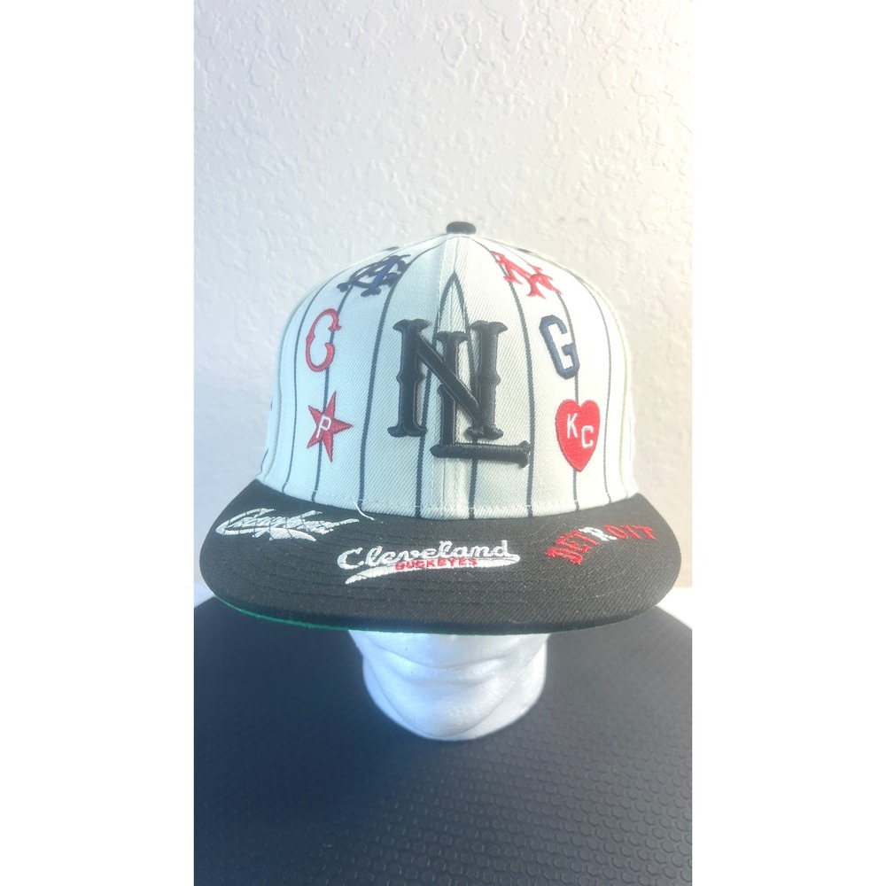 Ebbets Field Flannels Negro League Baseball Pinstripe Fitted Hat 7 3/8 Logos